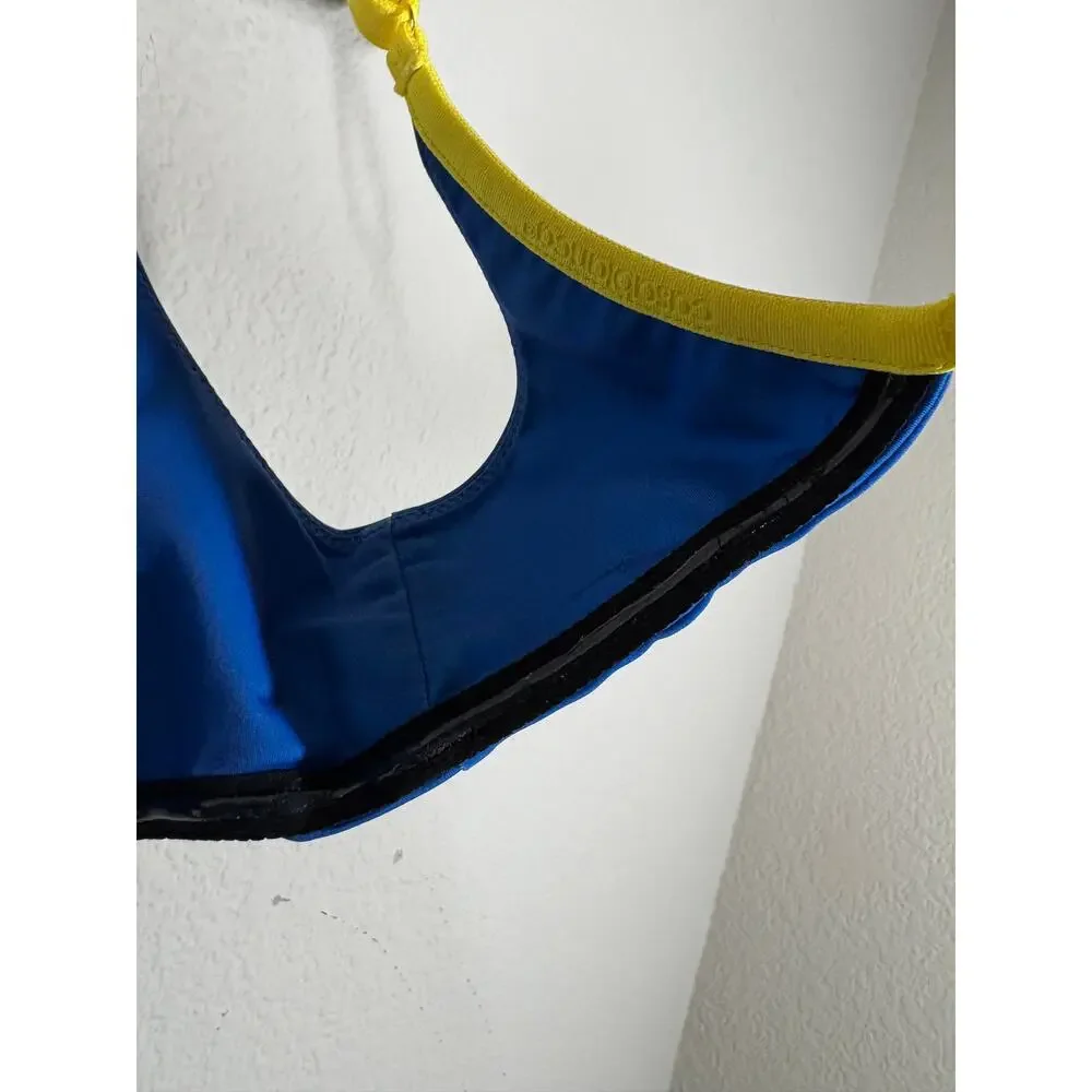 Casablanca Size Large Bikini Top Blue Yellow Adjustable Strap Beachwear Stretch - Picture 11 of 11